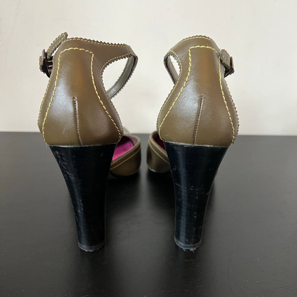Rampage Olive Green Leather Square Toe Brogue Ankle Strap Heels 8 - Picture 4 of 5